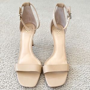 Vince Camuto nude patent leather 4” stiletto heel sandal